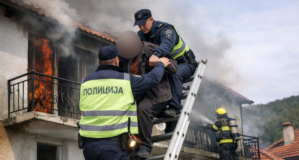 Херојска интервенција: Полицијата спаси маж заглавен на тераса при пожар